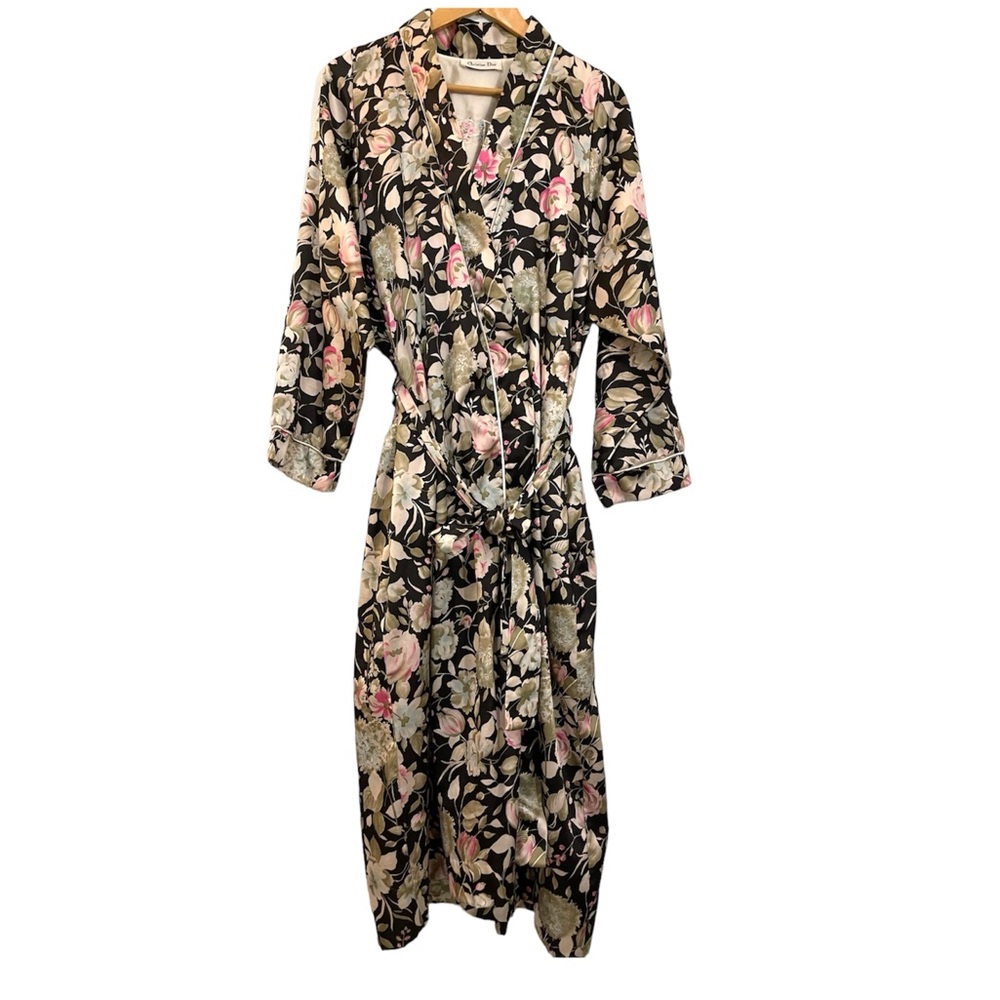 Christian Dior Vintage Black Floral Long Robe Size M